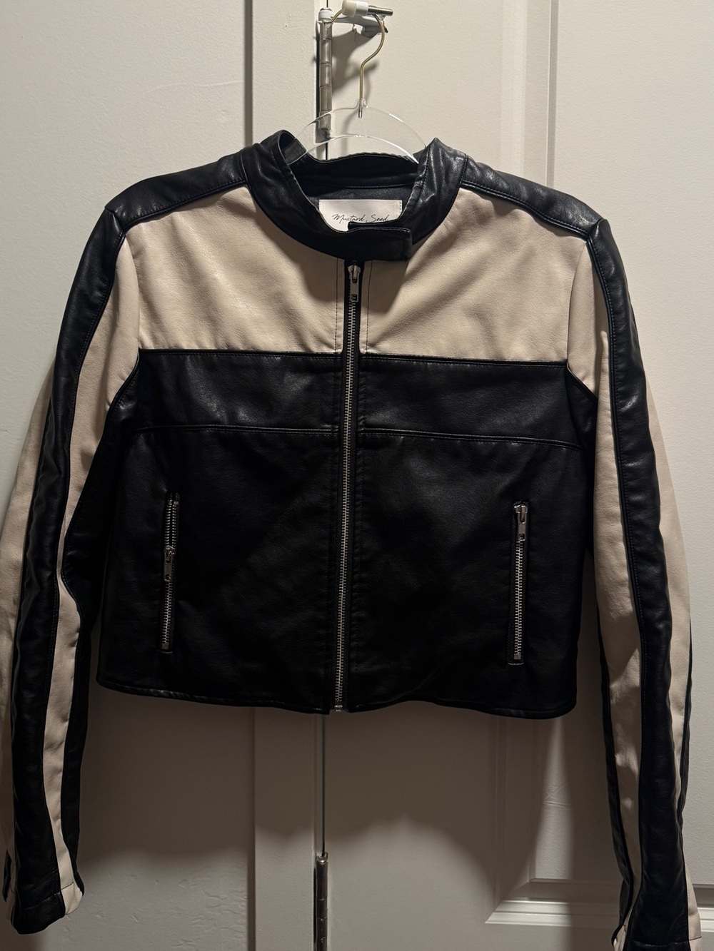 Mustard Seed Black & Cream Faux Leather Moto Jacket